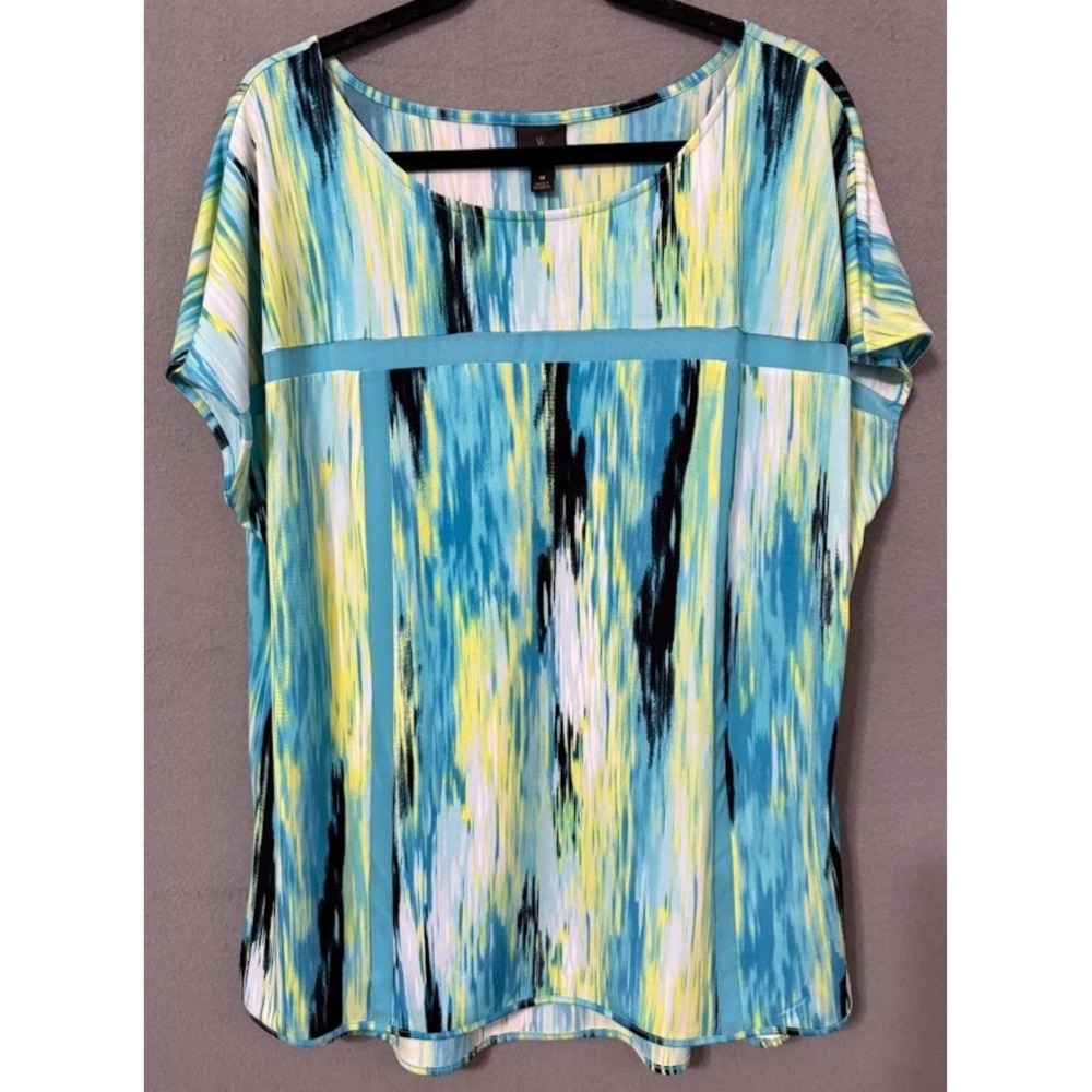 Worthington Shirt Women 1X Multicolor Abstract Top Short Sleeve Pullover Stretch
